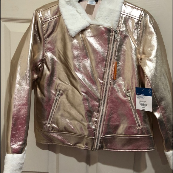 Arizona Jean Company Other - Girl gold bomber jacket with faux fur trim 10/12 Arizona Jean Company Other - Girl gold bomber jacket with faux fur trim 10/12